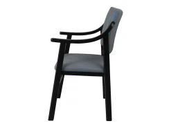 Silla con reposabrazos madera negra y tejido a rayas azules y naranjas ETIENNE