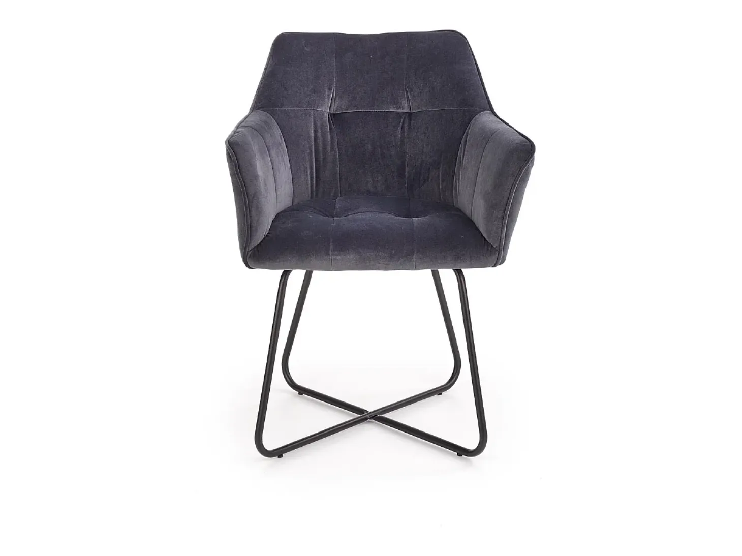 Silla contemporánea de terciopelo gris con base de diseño PLATINUM de acero negro