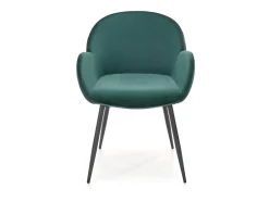 Silla contemporánea de terciopelo verde con brazos y patas de metal negro DOVE