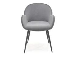 Silla contemporánea de terciopelo gris con brazos y patas de metal negro DOVE