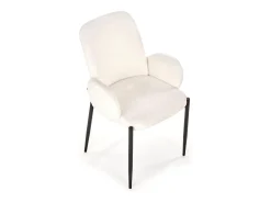 Silla contemporánea en tejido bouclé crema con brazos y patas de metal negro HORN