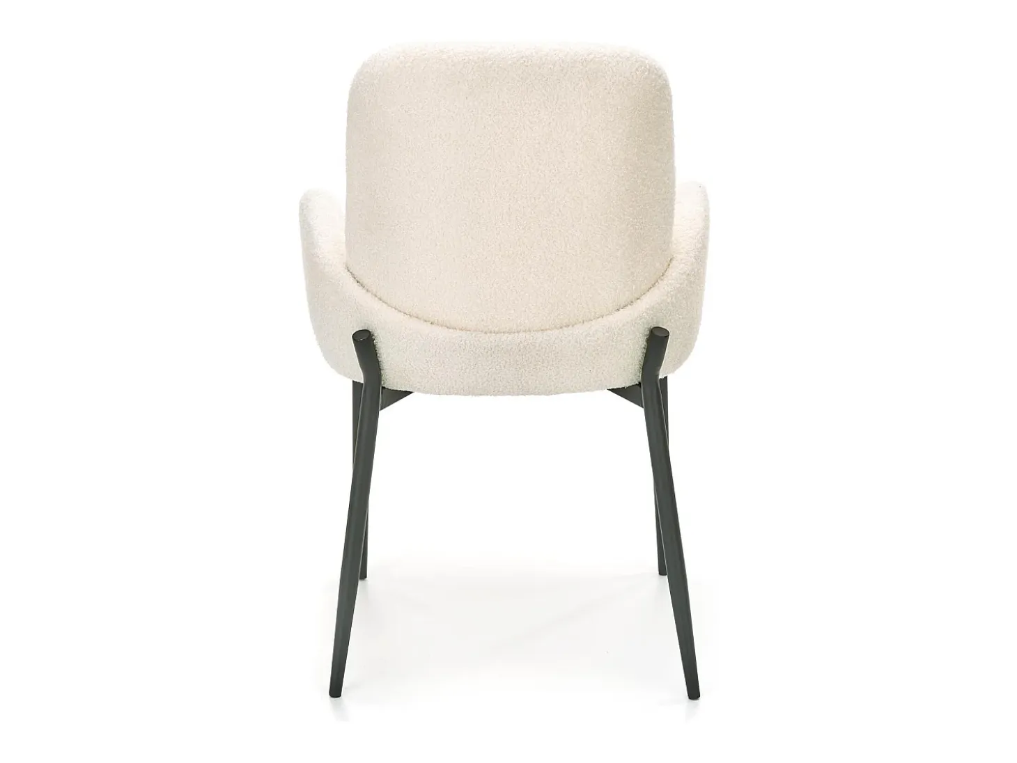 Silla contemporánea en tejido bouclé crema con brazos y patas de metal negro HORN