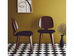 Silla curvada de madera y borreguito, set de 2 negro