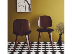 Silla curvada de madera y borreguito, set de 2 negro