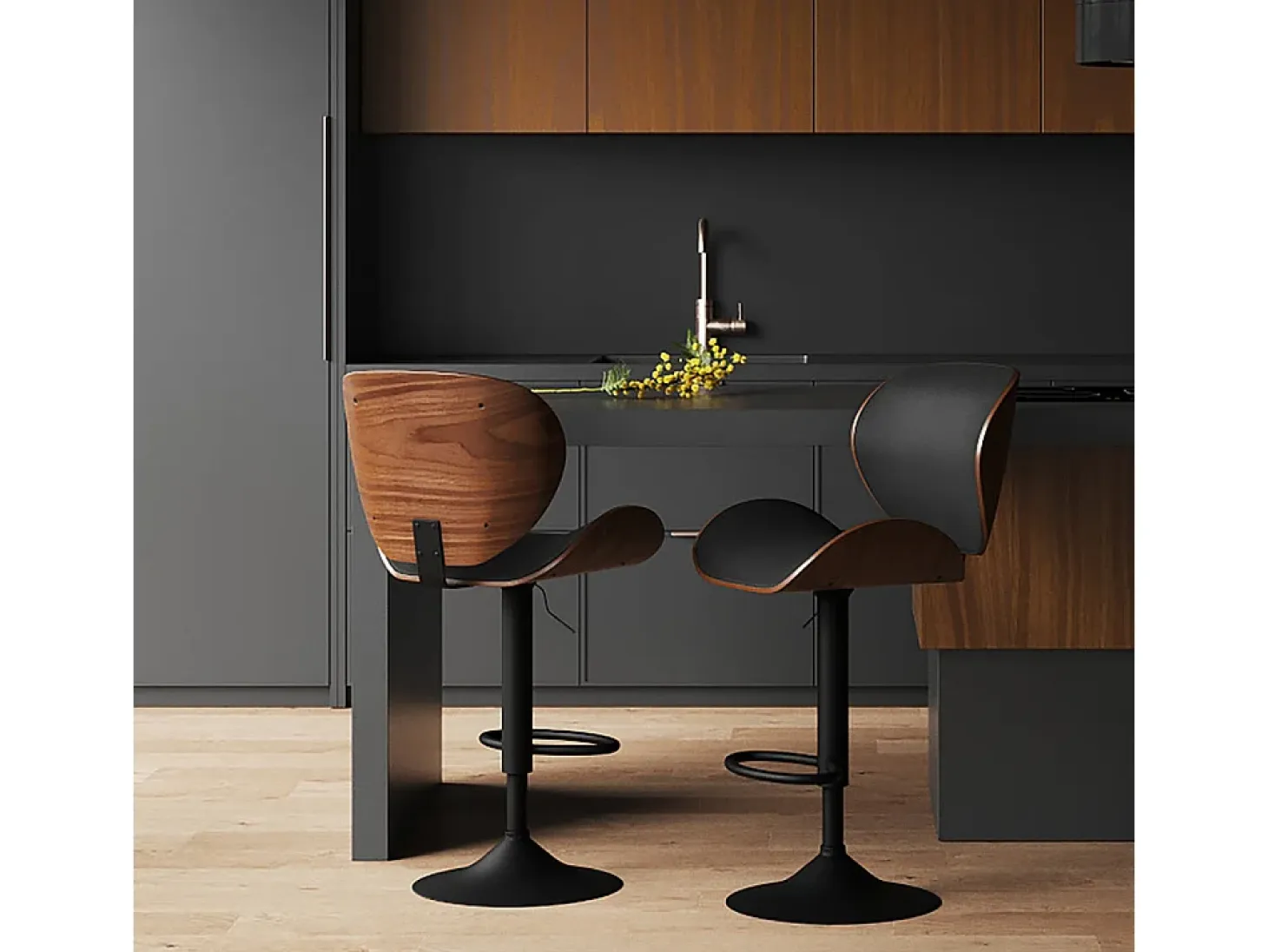 Silla de bar ajustable 63/84 cm en cuero artificial negro - Baudoin