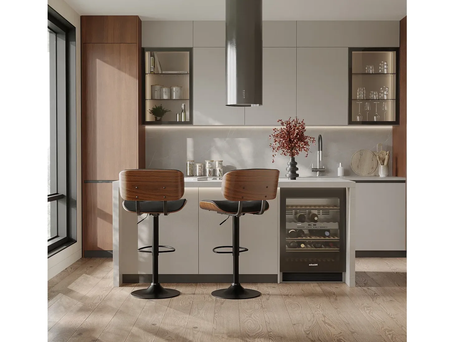 Silla de bar ajustable 65/86 cm en piel sintética negra - Melchior