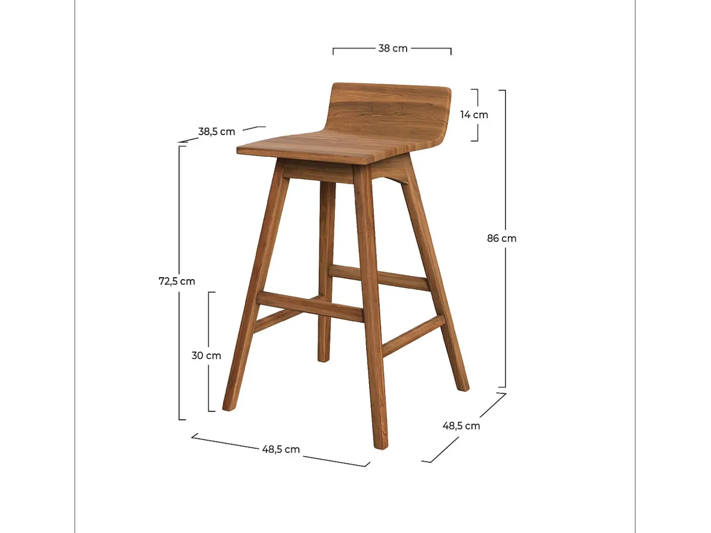 Silla de bar de madera de teca 72,5 cm - Greta