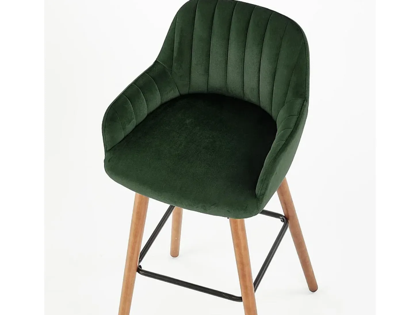 Silla de bar de terciopelo verde con patas de madera maciza LIMPIA