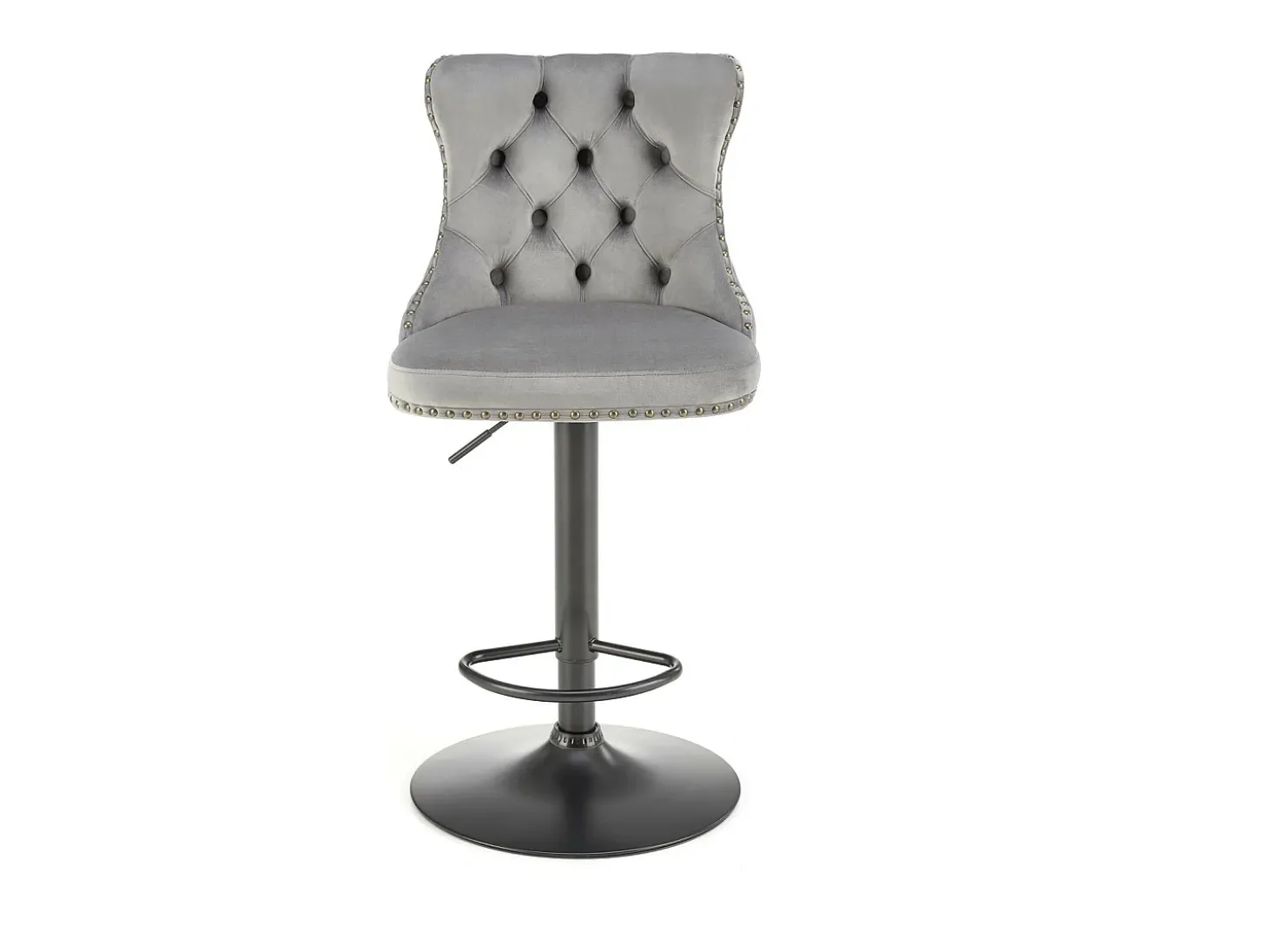 Silla de bar de terciopelo gris con respaldo tapizado Mandy