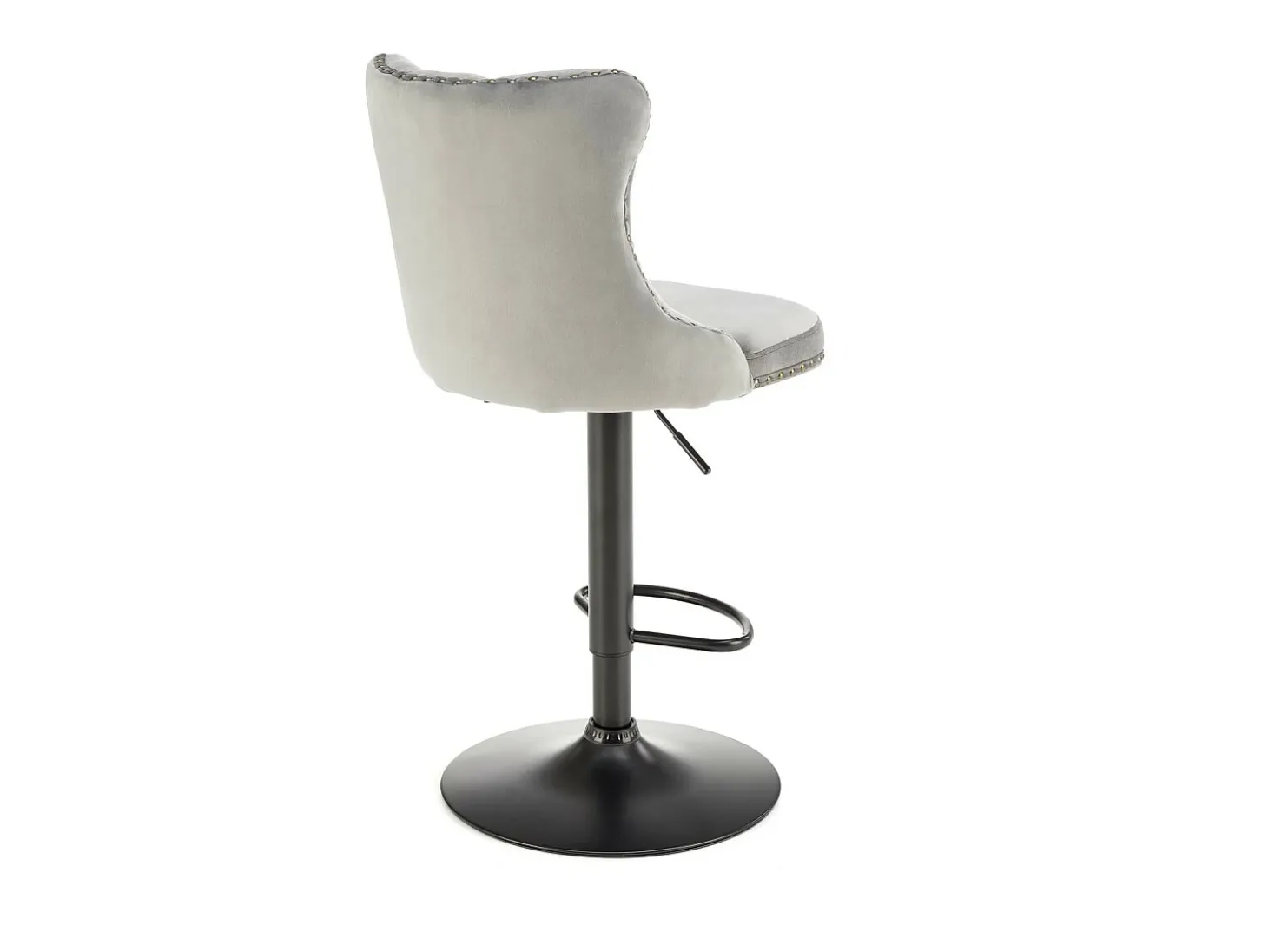 Silla de bar de terciopelo gris con respaldo tapizado Mandy