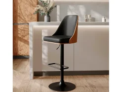 Silla de bar regulable en madera oscura y PU negro 56/77 cm - Georges