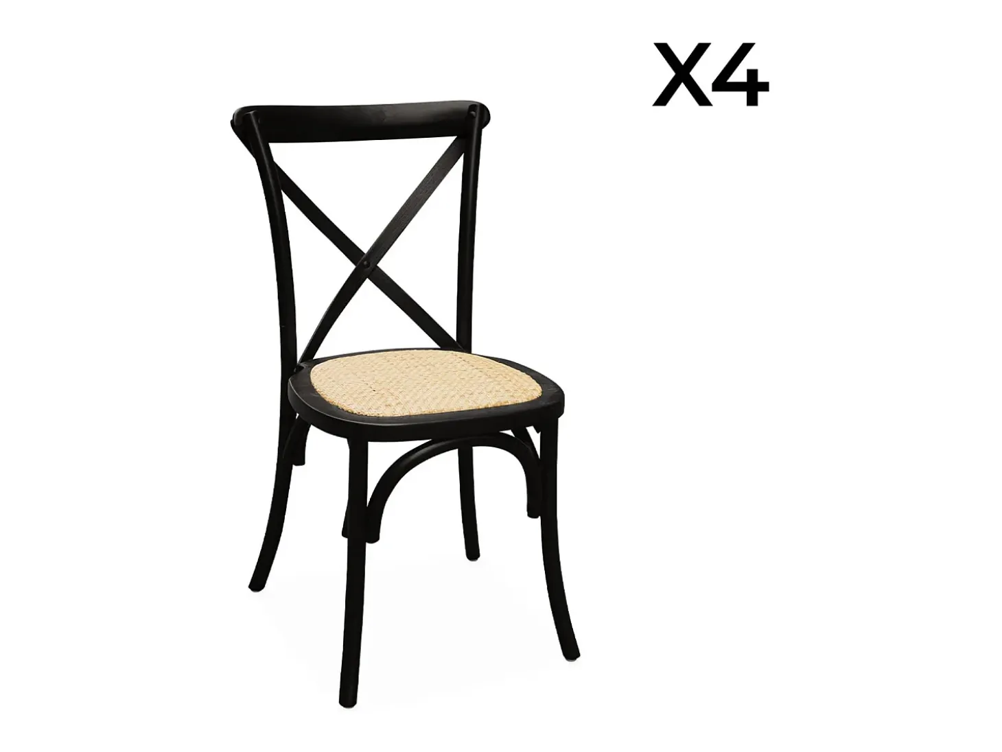 Silla de bistró vintage de madera, set de 4 negro