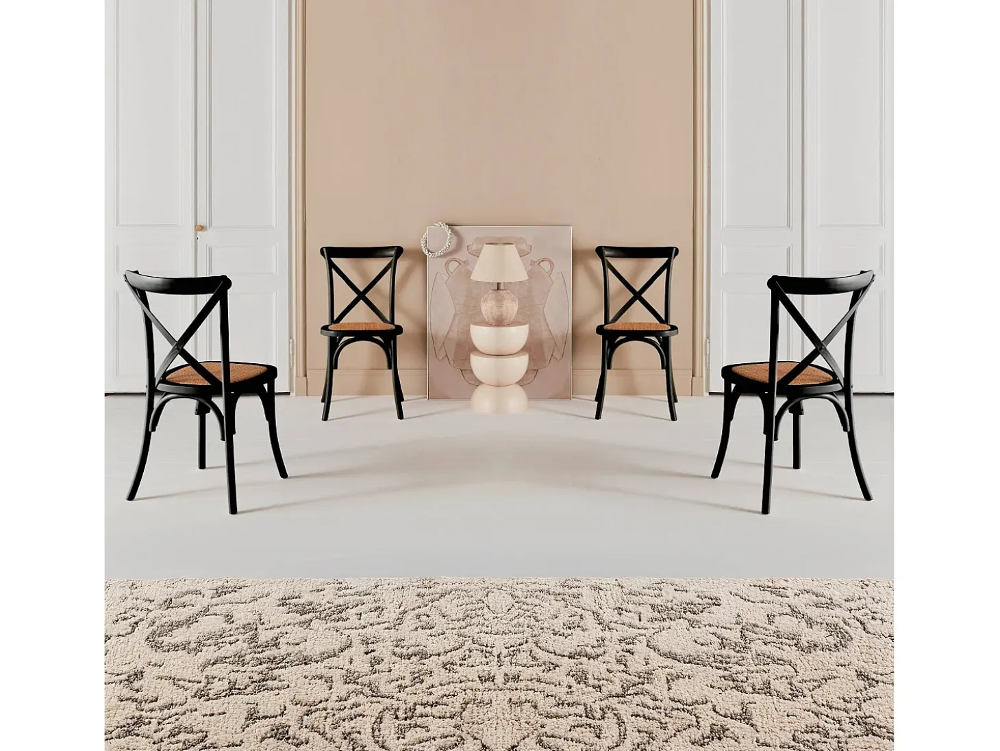 Silla de bistró vintage de madera, set de 4 negro