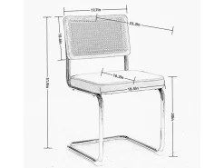 Silla de comedor - asiento voladizo de terciopelo con respaldo de ratán tejido dorado