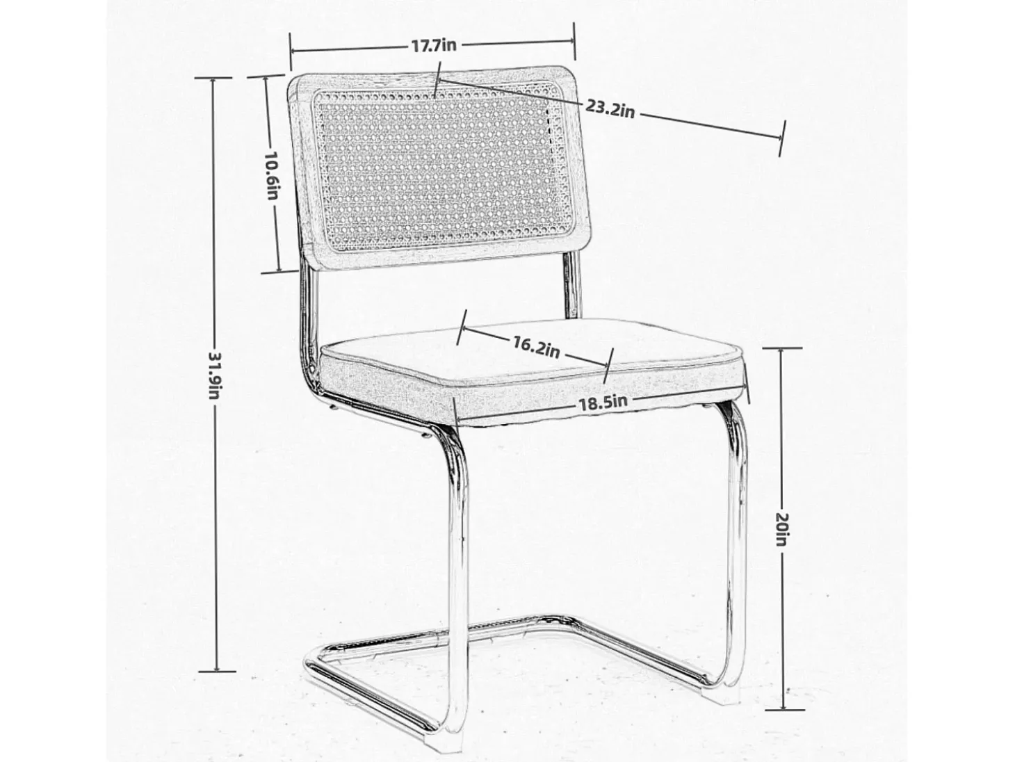 Silla de comedor - asiento voladizo de terciopelo con respaldo de ratán tejido dorado