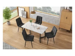 Silla de comedor (4 piezas), gris oscuro, juego de 4 sillas tapizadas con respaldo, asiento de terciopelo, estructura de metal.