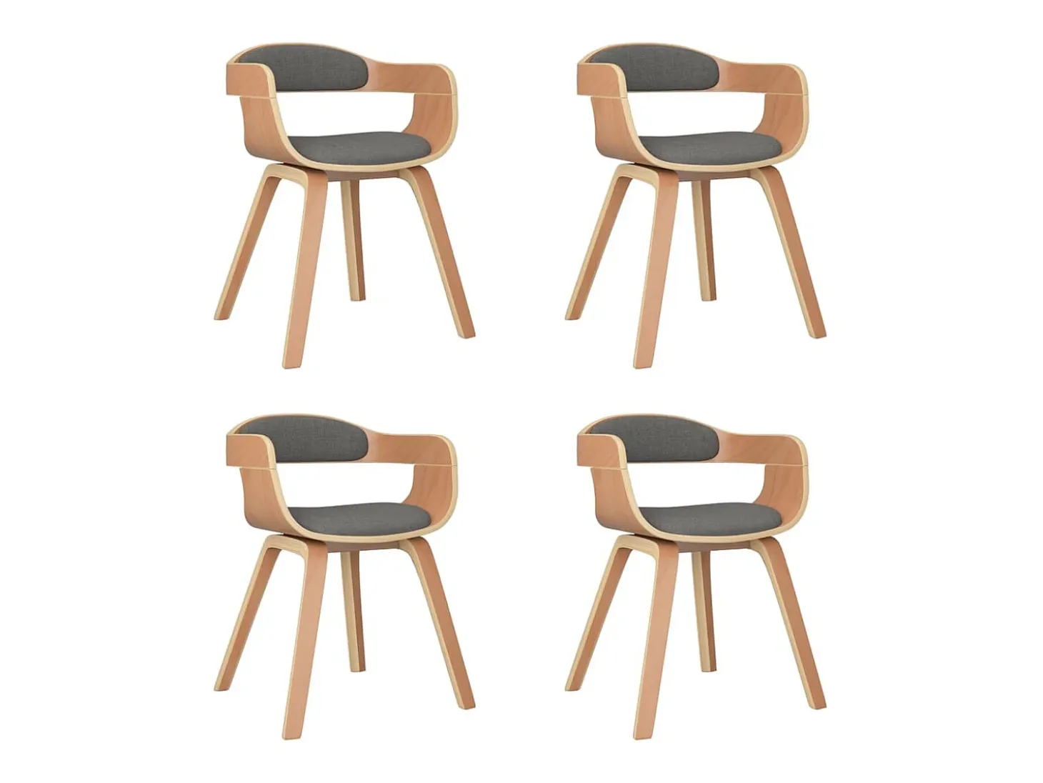 Silla de comedor 4 uds madera curvada y tela gris claro