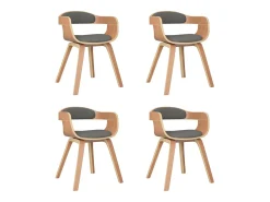Silla de comedor 4 unidades madera curvada y tela gris claro