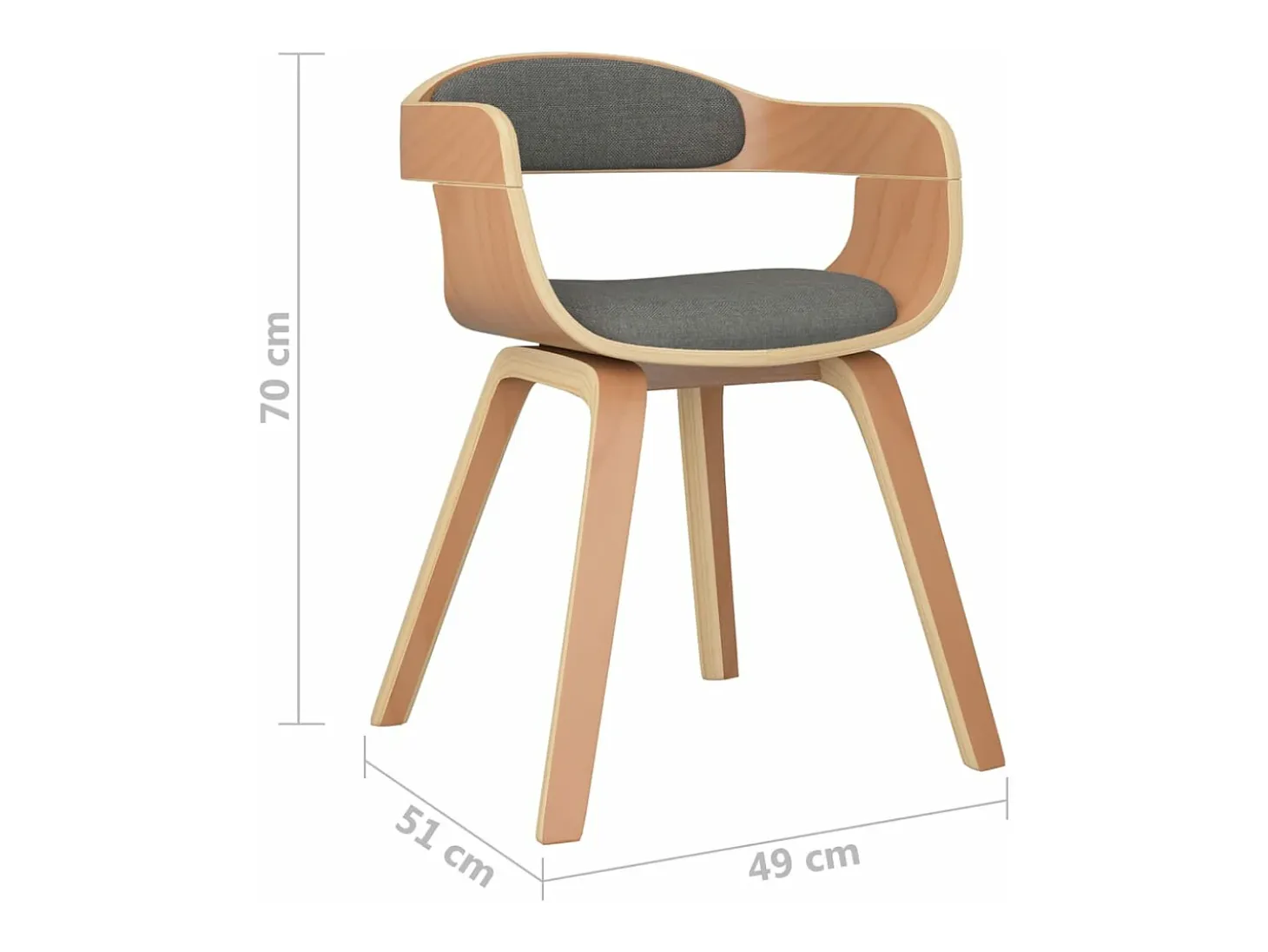 Silla de comedor 4 unidades madera curvada y tela gris claro