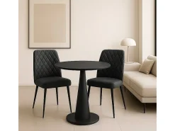 Silla de comedor Alma en microfibra nobuk gris oscuro con patas de metal negro