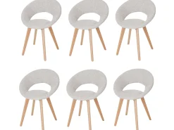 Silla de comedor Almada III (set de 6), textil, crema/gris