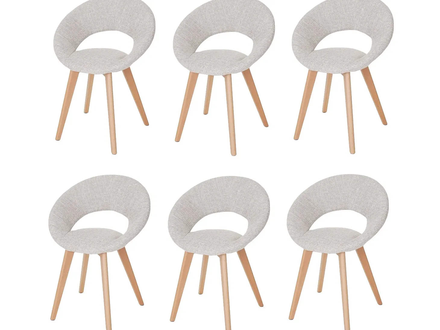 Silla de comedor Almada III (set de 6), textil, crema/gris