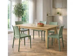 Silla de comedor Altea en plástico verde salvia, modelo confort