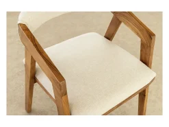 Silla de comedor ARKAYA vintage en madera maciza de acacia y tela blanca