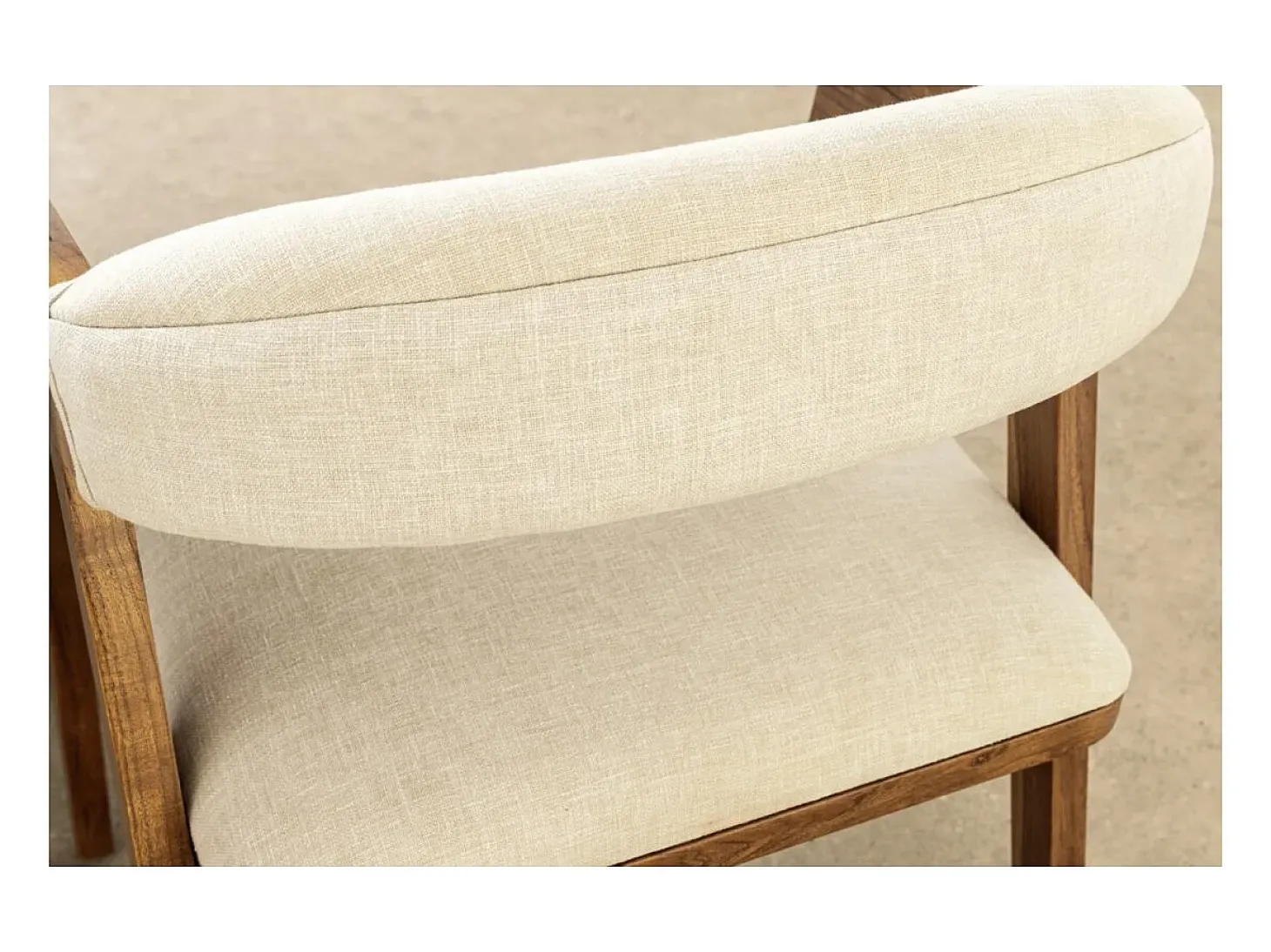 Silla de comedor ARKAYA vintage en madera maciza de acacia y tela blanca