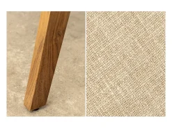 Silla de comedor ARKAYA vintage en madera maciza de acacia y tela blanca