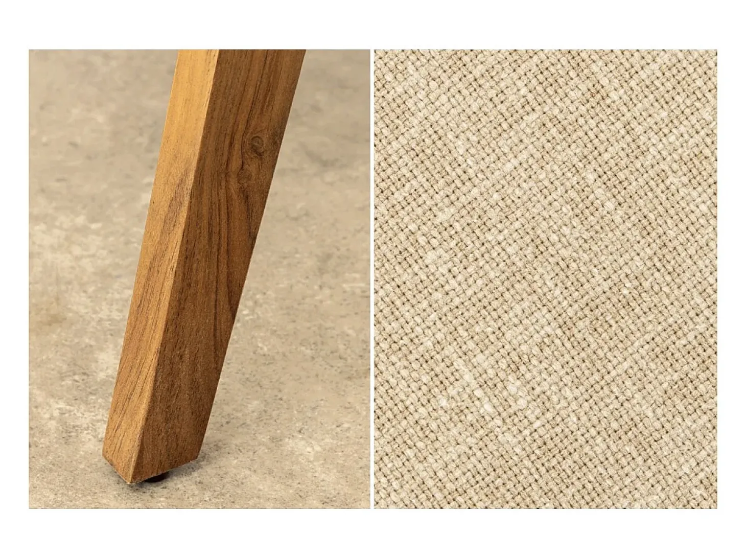 Silla de comedor ARKAYA vintage en madera maciza de acacia y tela blanca