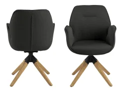 Silla de comedor Aura patas de roble con reposabrazos y retorno en color gris oscuro.
