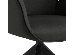 Silla de comedor Aura patas negras con reposabrazos y retorno en color gris oscuro.
