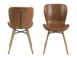 Silla de comedor Bali en piel sintética PU color coñac y patas en roble macizo.