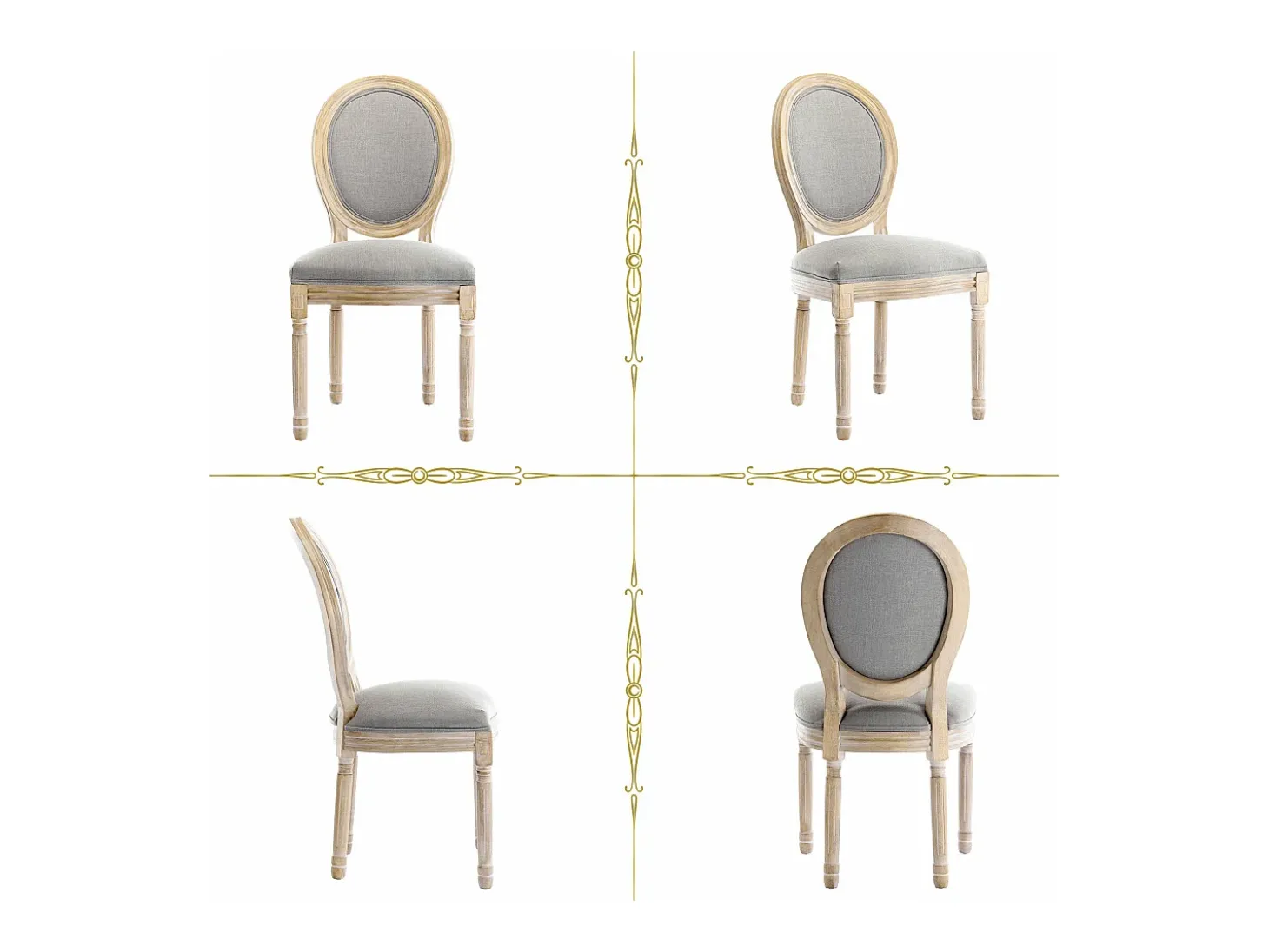 Silla de comedor barroca, sillas de comedor estilo rústico francés, silla barroca, silla tapizada, juego de 2 sillas de cocina de madera, color gris