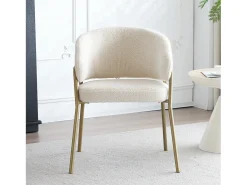 Silla de comedor blanca de 1 plaza, moderna, terciopelo de cordero, patas doradas
