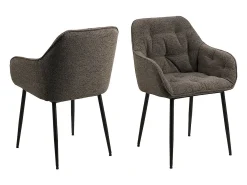 Silla de comedor Brooke con reposabrazos en bouclé gris.