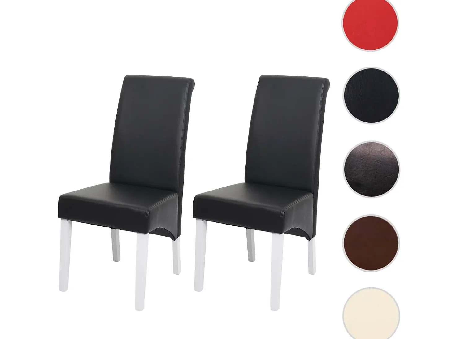 Silla de comedor Cesena (set de 2), cuero, negro, pies blancos