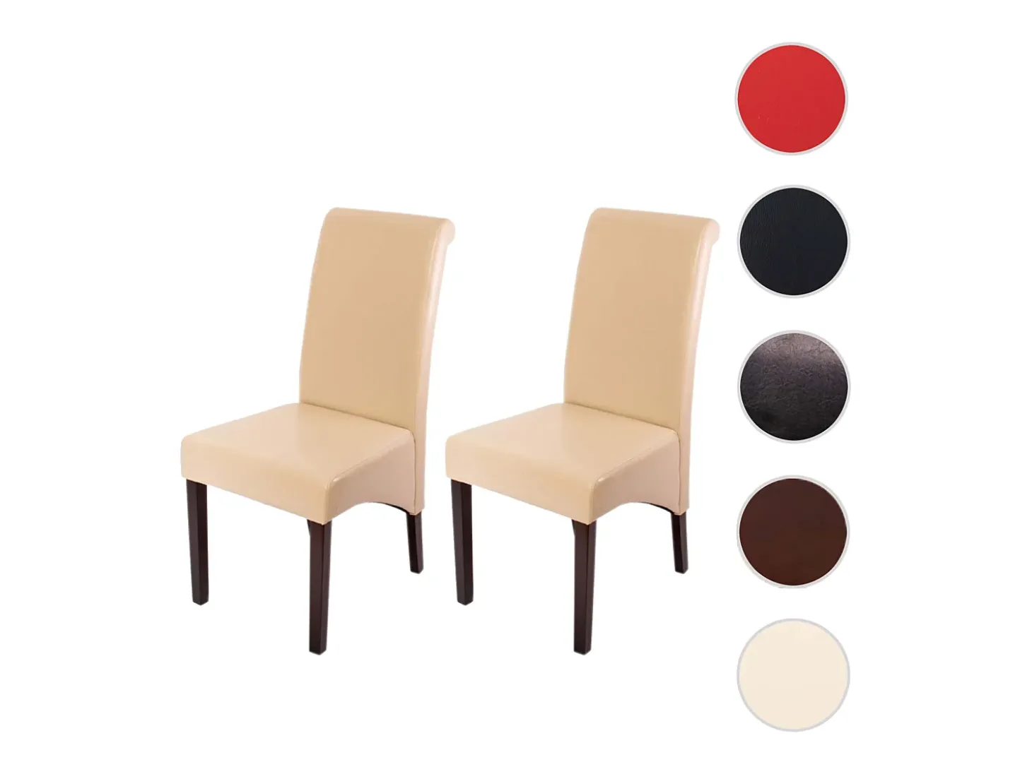 Silla de comedor Cesena (set de 2), Piel, crema, patas oscuras