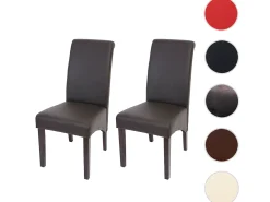 Silla de comedor Cesena (set de 2), polipiel mate, marrón, patas oscuras