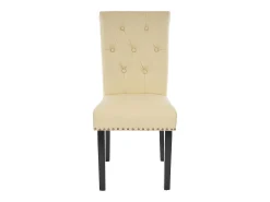 Silla de comedor Chesterfield II (juego de 6), polipiel, crema, patas oscuras