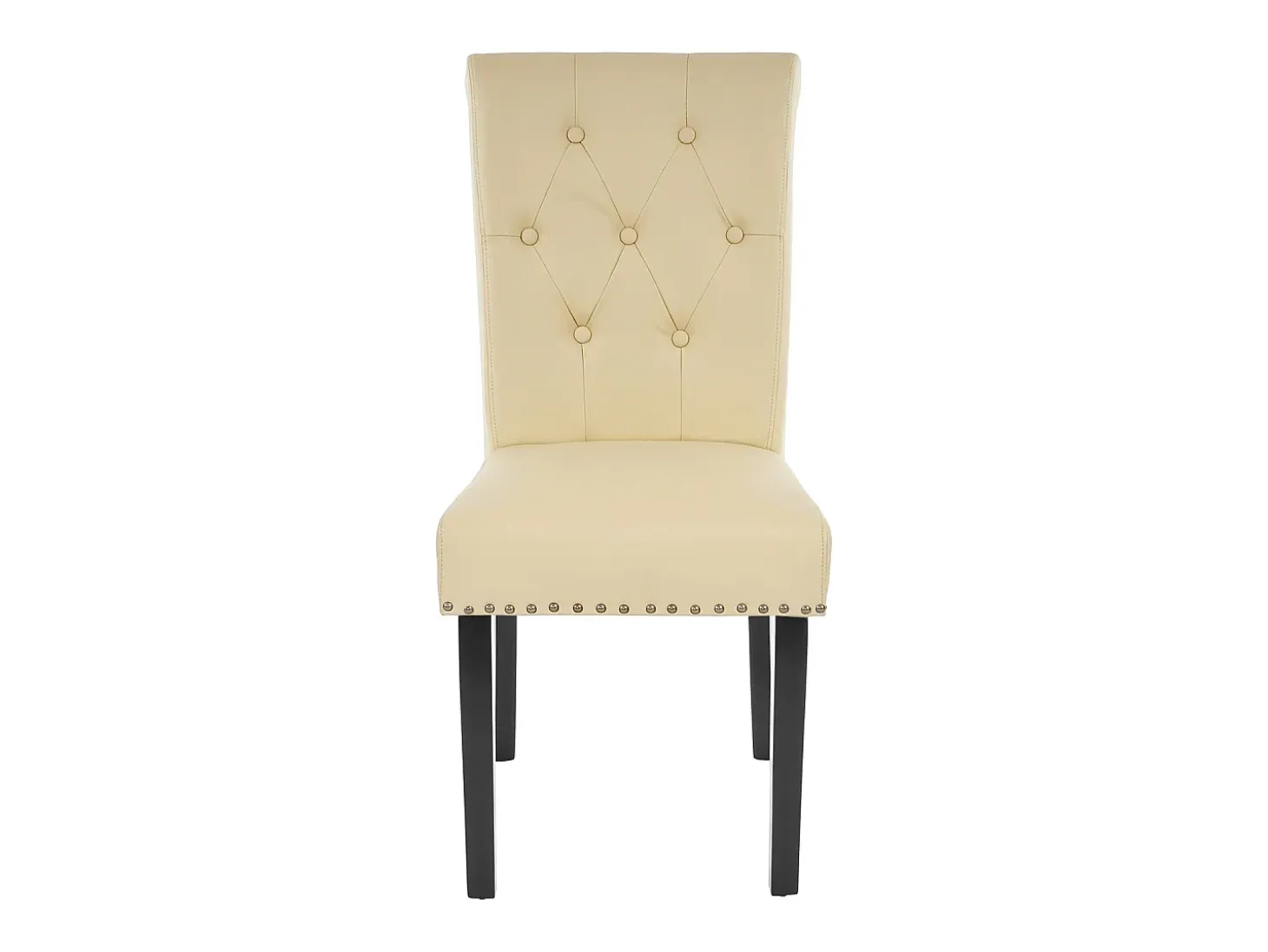 Silla de comedor Chesterfield II (juego de 6), polipiel, crema, patas oscuras