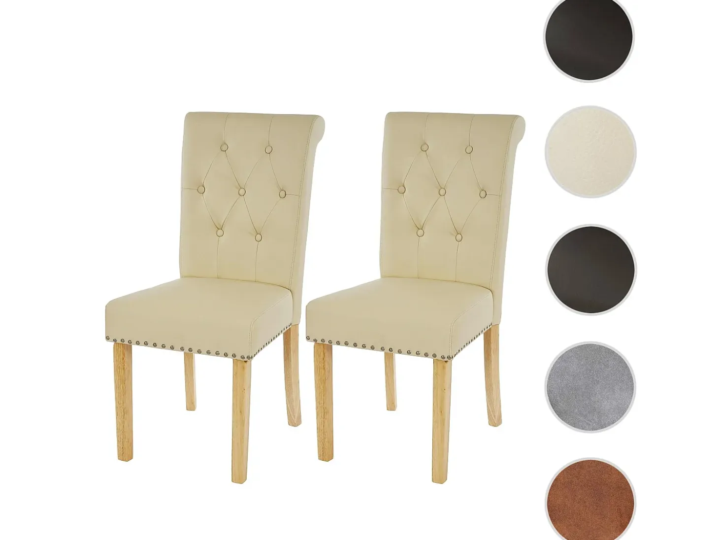 Silla de comedor Chesterfield II (set de 2), Piel sintética, Crema, Patas Ligeras