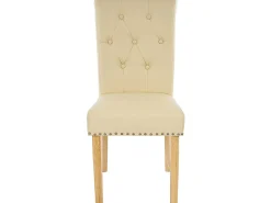 Silla de comedor Chesterfield II (set de 2), Piel sintética, Crema, Patas Ligeras