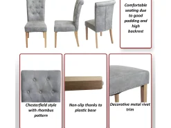 Silla de comedor Chesterfield II (set de 2), Piel sintética, Crema, Patas Ligeras
