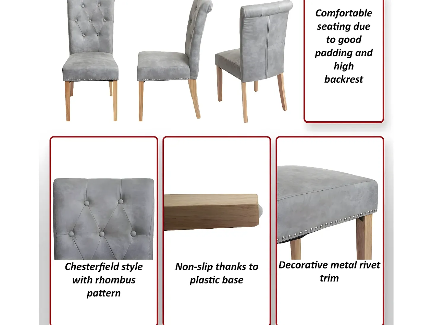 Silla de comedor Chesterfield II (set de 2), Piel sintética, Crema, Patas Ligeras