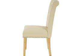 Silla de comedor Chesterfield II (set de 2), Piel sintética, Crema, Patas Ligeras