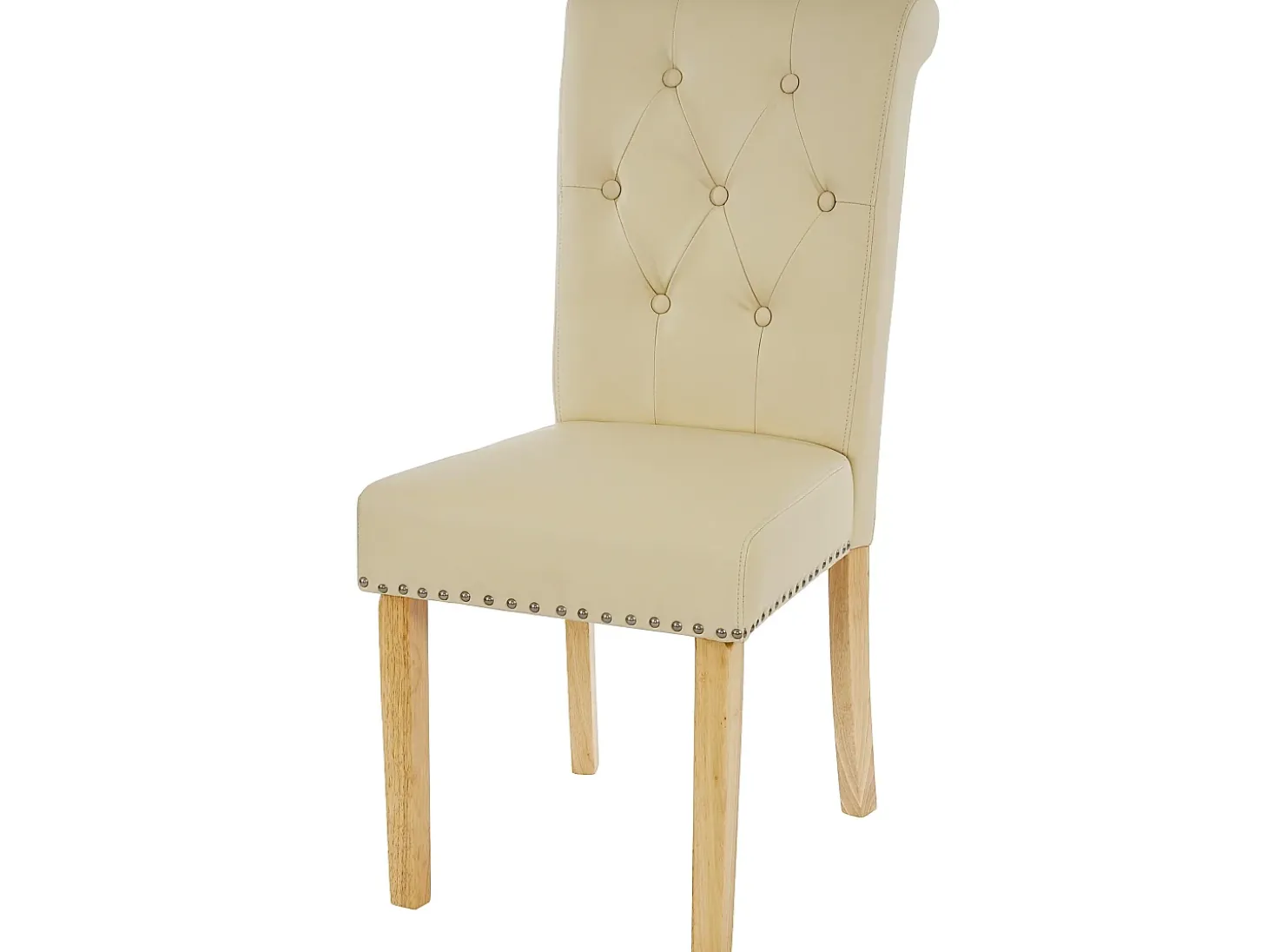 Silla de comedor Chesterfield II (set de 2), Piel sintética, Crema, Patas Ligeras