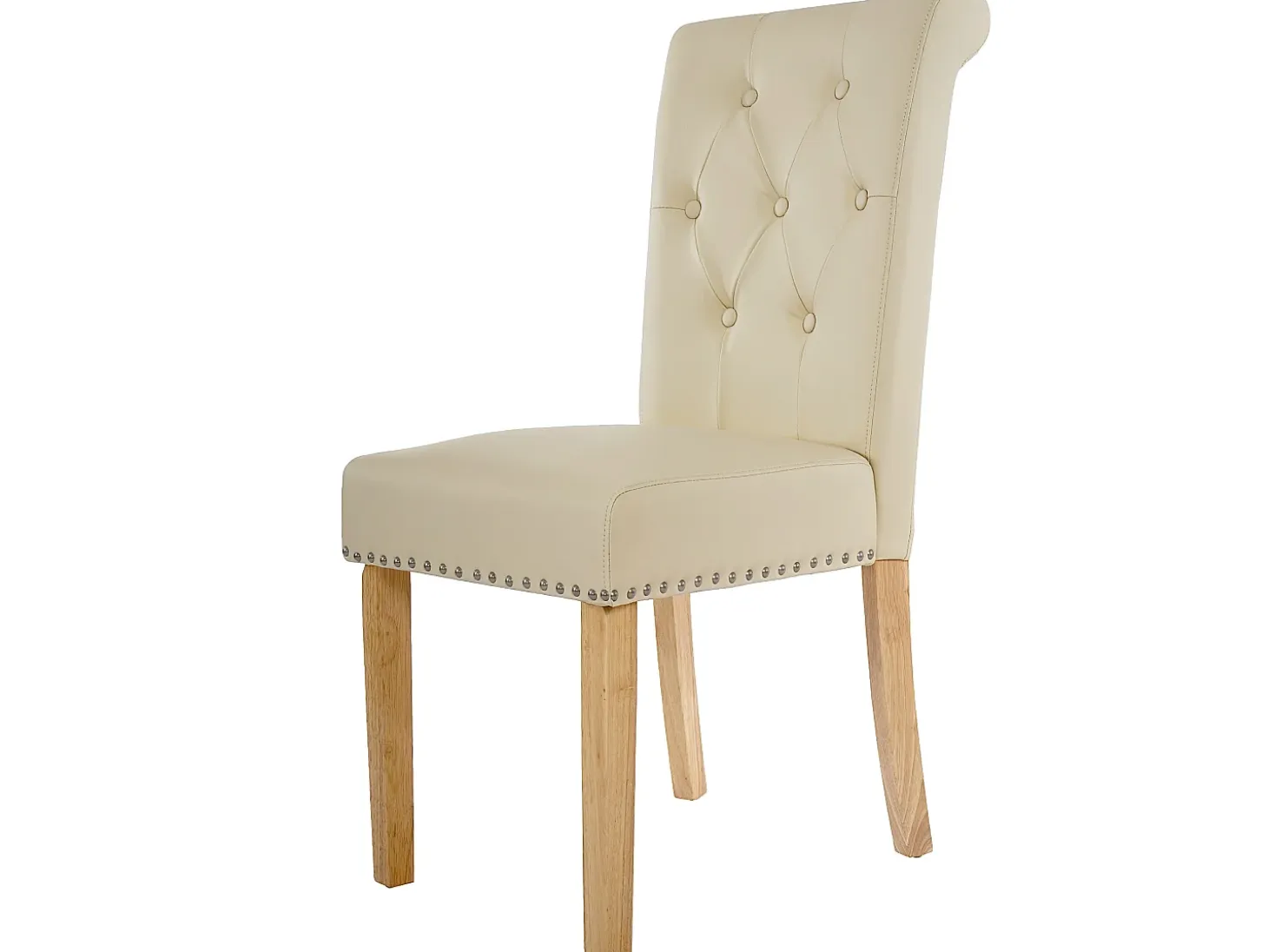 Silla de comedor Chesterfield II (set de 2), Piel sintética, Crema, Patas Ligeras