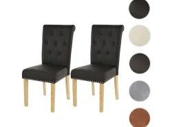 Silla de comedor Chesterfield II (set de 2), imitación de cuero, café, patas ligeras